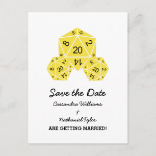 Yellow D20 Dice Save the Date Postcard