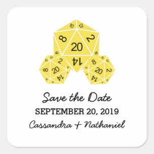 Yellow D20 Dice Save the Date Stickers