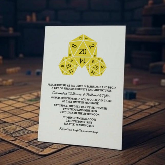 Yellow D20 Dice Wedding Invite (Yellow D20 Dice Wedding Invite)