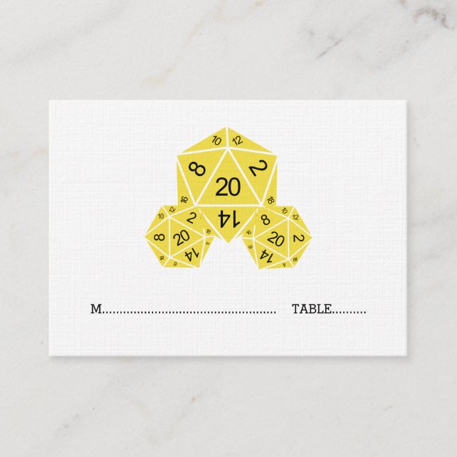 Yellow D20 Dice Wedding Place Card (Front)