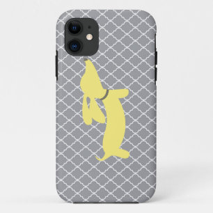 Yellow Dachshund + Grey Lattice iPhone 11 Case