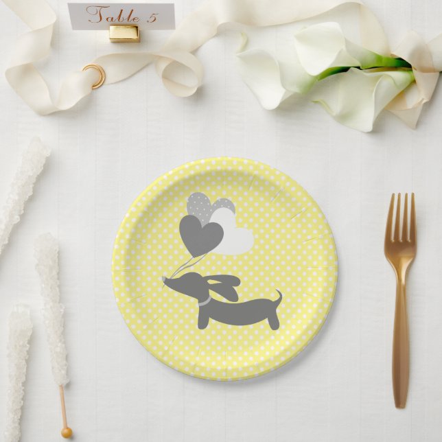 Yellow Dachshund Party Plates Balloons (Wedding)