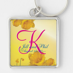 Yellow Daffodil 3d Monogram Key Ring