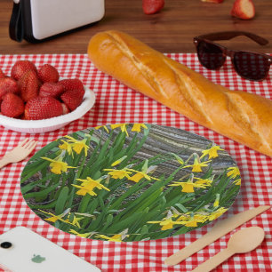 Yellow Daffodil Blooms Floral Paper Plate