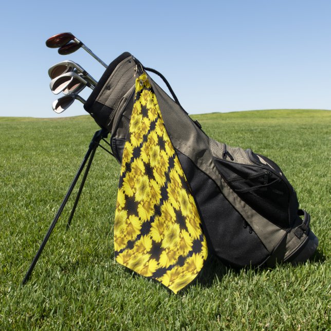 Yellow Daffodil Centre Abstract Floral  Golf Towel (Green)