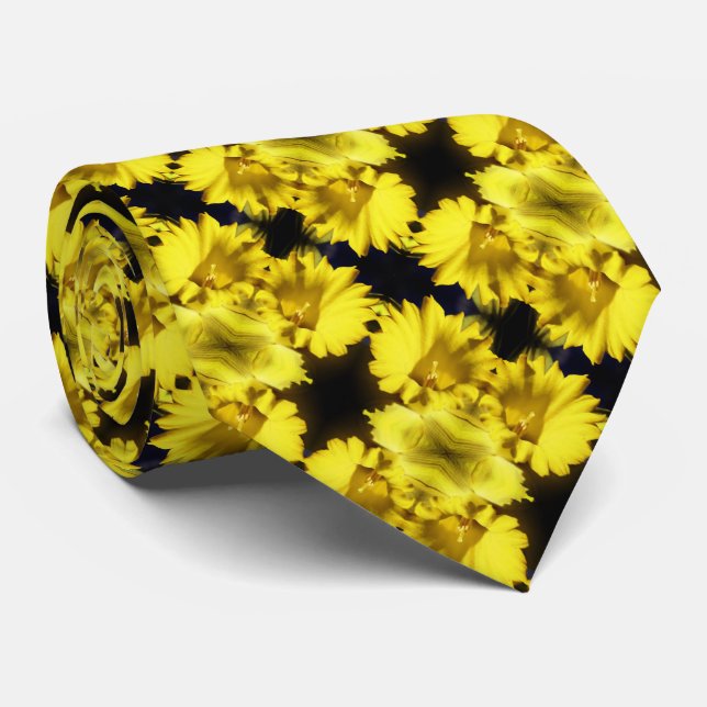 Yellow Daffodil Centre Abstract Pattern Floral  Tie (Rolled)