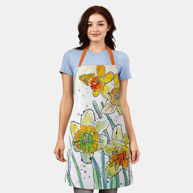 Yellow Daffodil Daffodils flower floral Watercolor Apron (Worn)