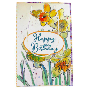 Yellow Daffodil Daffodils flower Watercolor Medium Gift Bag