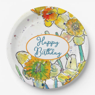 Yellow Daffodil Daffodils flower Watercolor Paper Plate