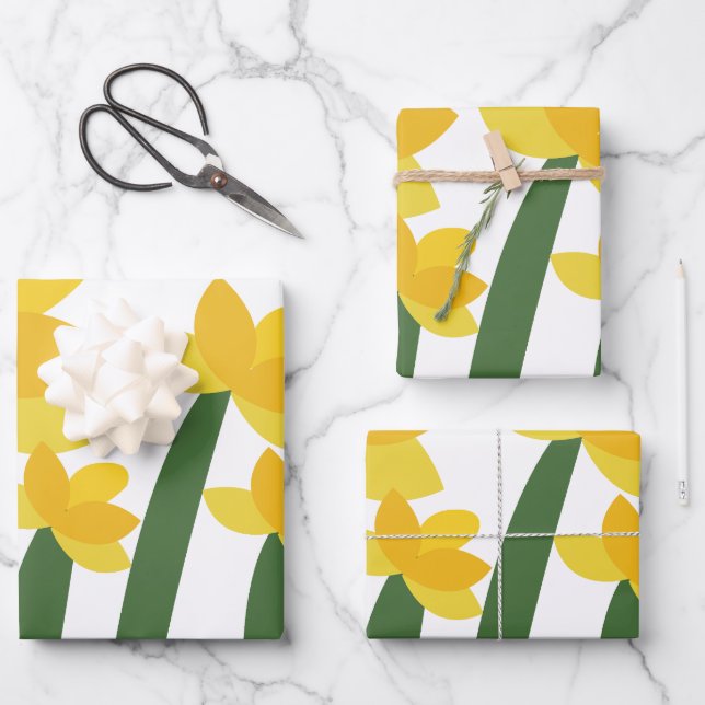 Yellow Daffodil Floral Flowers Wrapping Paper Sheet (Front)