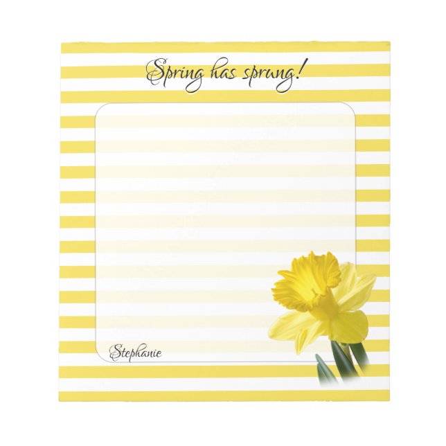 Yellow Daffodil Floral Photography Stripes Notepad (Front)