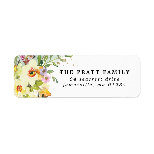 Yellow Daffodil Floral Return Address Label (Front)
