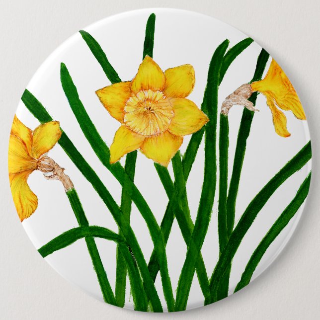 Yellow Daffodil Floral Watercolor Painting 6 Cm Round Badge (Front)