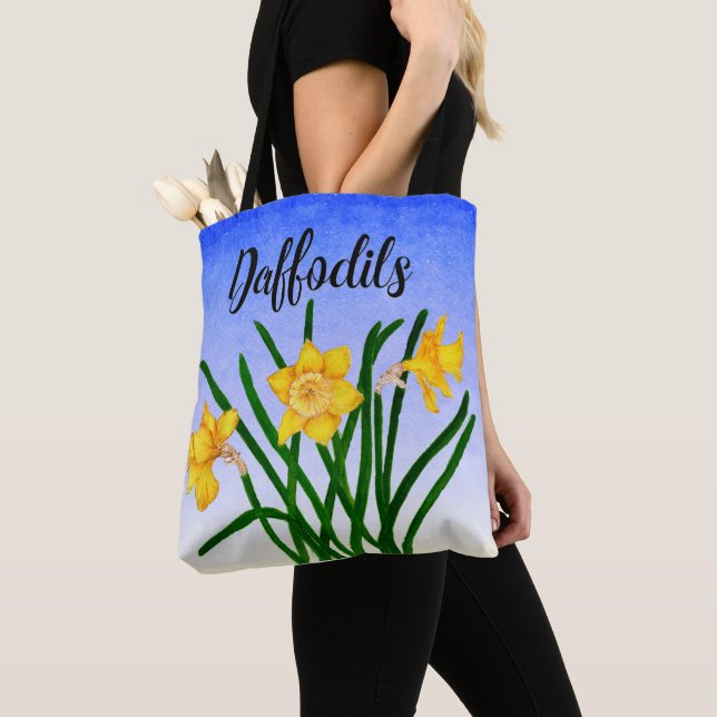 Yellow Daffodil Floral Watercolor Painting Tote Ba Bag (Close Up)
