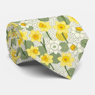 Yellow Daffodil Floral with Black Polka Dots Tie
