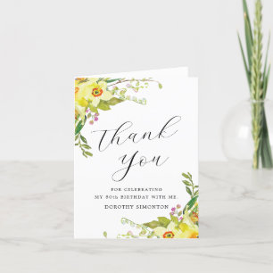 Yellow Daffodil Flower 80th Birthday Thank You Card
