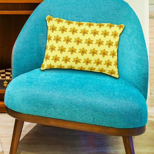 Yellow Daffodil Flower Seamless Pattern on Decorative Cushion (Yellow Daffodil flower seamless pattern on accent pillow)