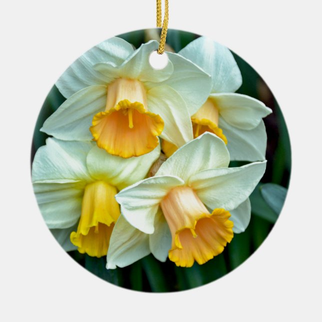 Yellow daffodil flowers ceramic tree decoration (Front)