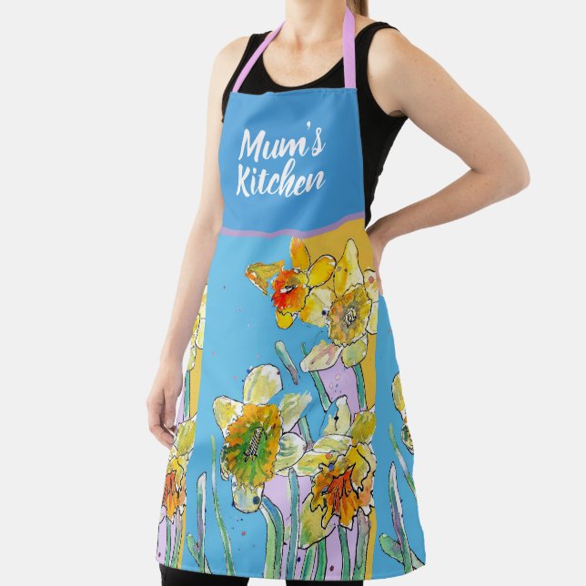 Yellow Daffodil Flowers Floral Flower Watercolor Apron (Insitu)