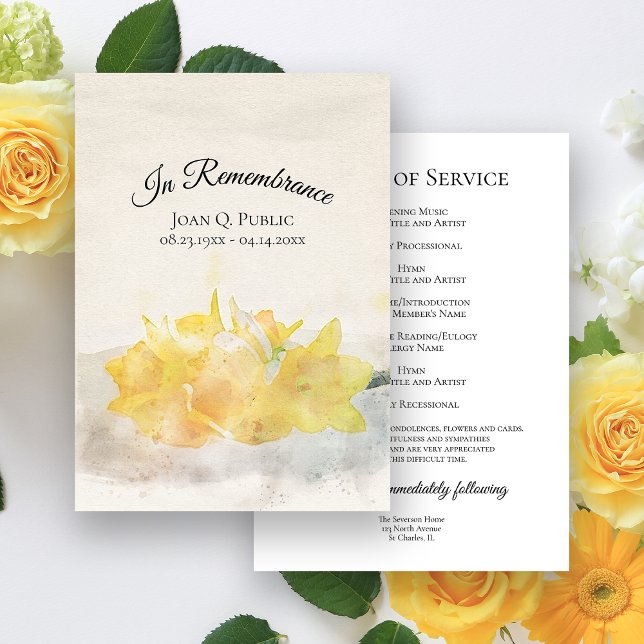 Yellow Daffodil Flowers Funeral Memorial Service Program (Creator Uploaded)