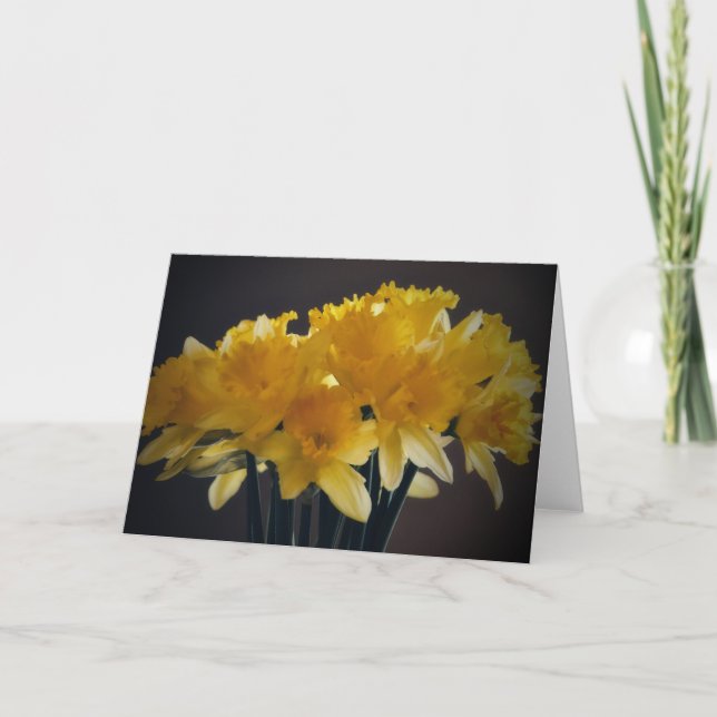 Yellow Daffodil Flowers in Sunlit Window Note Card (Front)