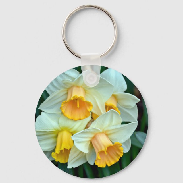 Yellow daffodil flowers key ring (Front)