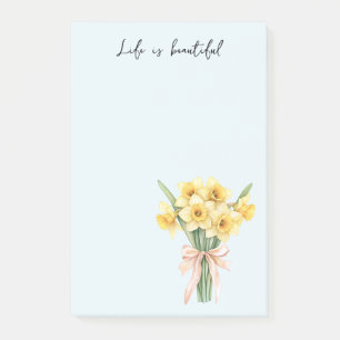 Yellow Daffodil Flowers Peach Bow Post-it Notes