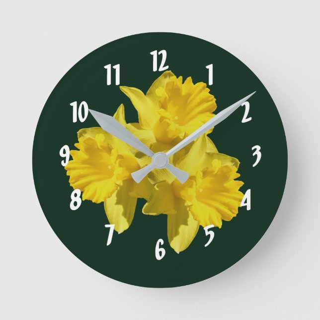 Yellow Daffodil Flowers   Round Clock (Front)