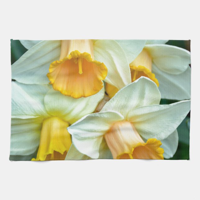 Yellow daffodil flowers tea towel (Horizontal)