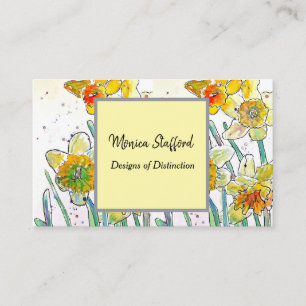 Yellow Daffodil Flowers Watercolor Business Card