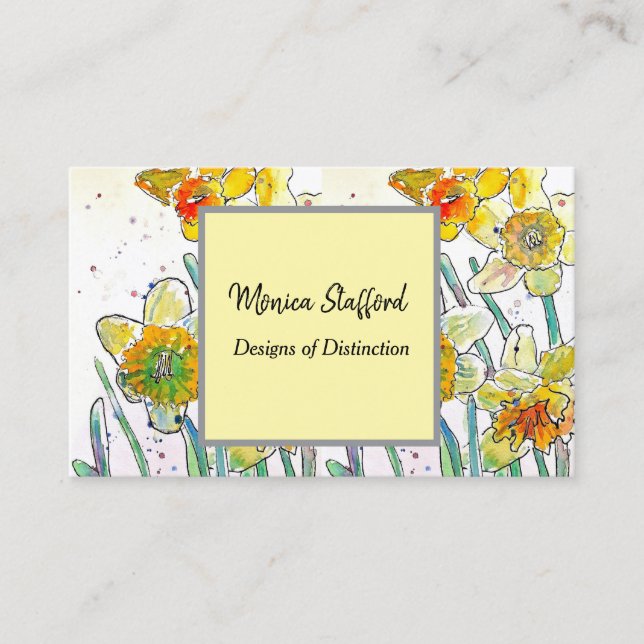 Yellow Daffodil Flowers Watercolor Business Card (Front)