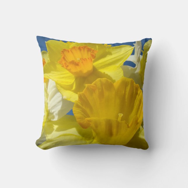 Yellow Daffodil FlowersSpri Throw Pillows Designer (Front)