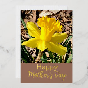 Yellow Daffodil Happy Mother’s Day  Gold Foil Holiday Card