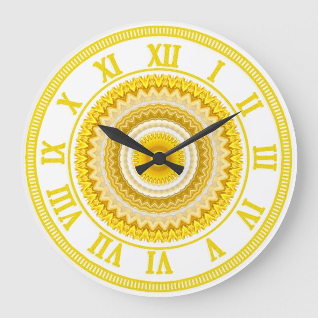 Yellow Daffodil Mandala Pattern Large Clock (Front)