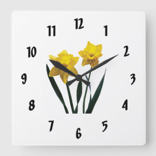 Yellow Daffodil Pair Square Wall Clock