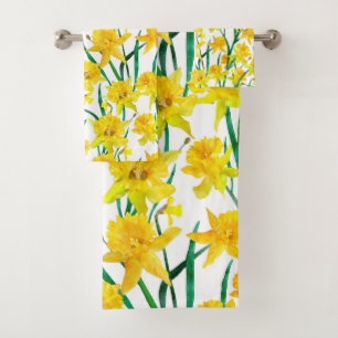 Yellow Daffodil Pattern Bath Towel Set