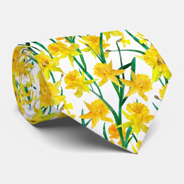 Yellow Daffodil Pattern Tie (Rolled)