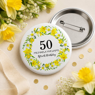 Yellow Daffodil Personalised Fiftieth Birthday 3 Cm Round Badge