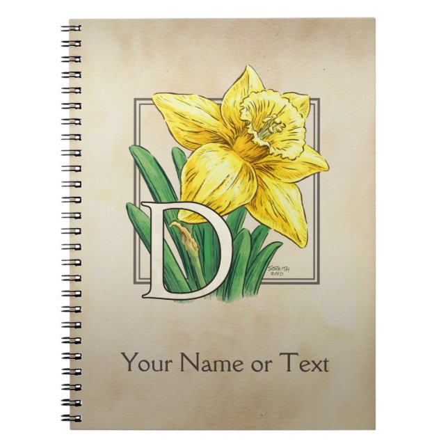 Yellow Daffodil Personalised Monogram Notebook (Front)