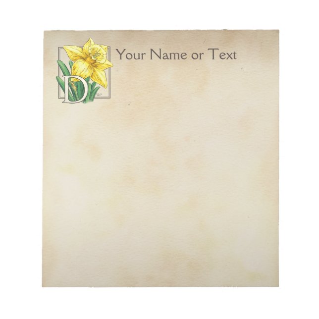 Yellow Daffodil Personalised Monogram Notepad (Front)