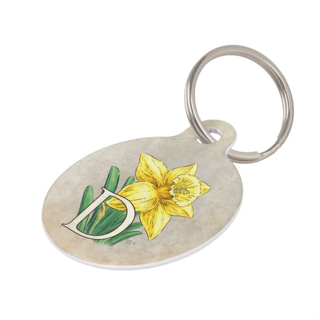 Yellow Daffodil Personalised Monogram Pet Tag (Side)