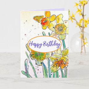 Yellow Daffodil Spring Flower Watercolor Birthday Card