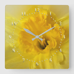 yellow daffodil square wall clock