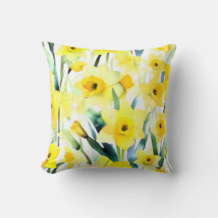 Yellow Daffodil Watercolor Cushion