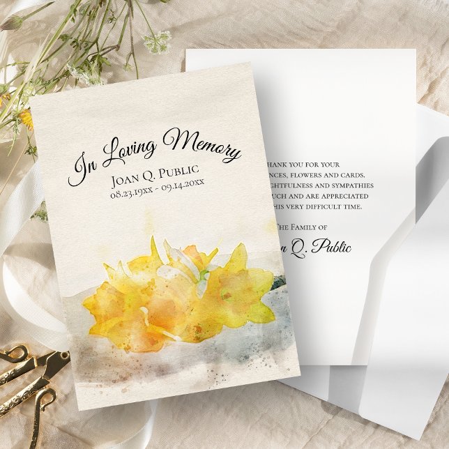 Yellow Daffodil Watercolor Spring Funeral Sympathy Thank You Card (Creator Uploaded)
