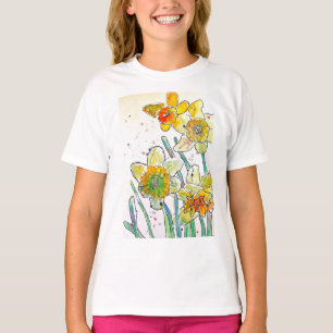 Yellow Daffodil watercolour art Girls T Shirt 