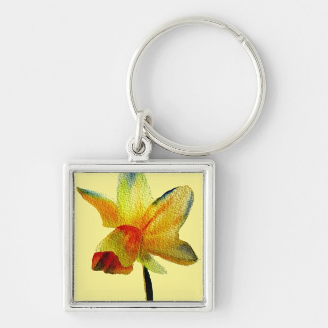 Yellow Daffodil watercolour art Spring Flower Key Ring (Front)