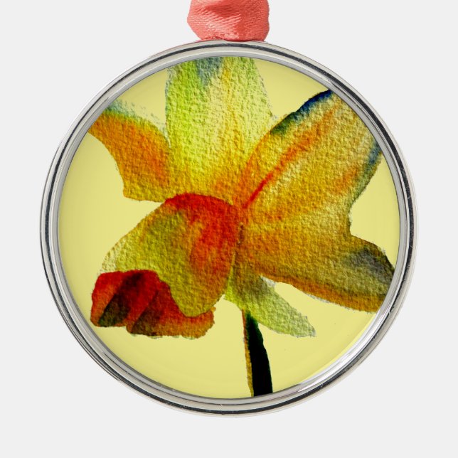 Yellow Daffodil watercolour art Spring Flower Metal Ornament (Front)