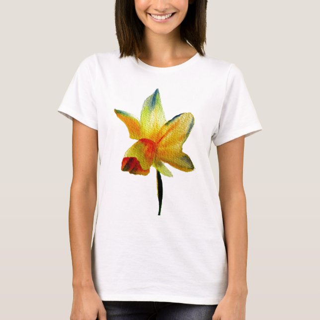 Yellow Daffodil watercolour art Spring Flower T-Shirt (Front)