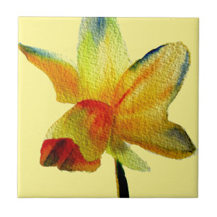 Yellow Daffodil watercolour art Spring Flower Tile